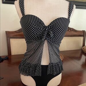 Coco Reef Black & White Polka Dot Tankini Top